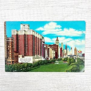 Vintage Conrad Hilton Hotel Full Color Postcard Gray Line Tours Michigan Blvd
